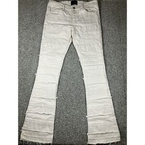 Valabasas Cream Stacked Stretch Flare Jeans Men's Size 36 Button Fly Frayed